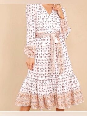 Cleobella Blakely Women’s Cotton Midi Boho Dress with Tie Waist